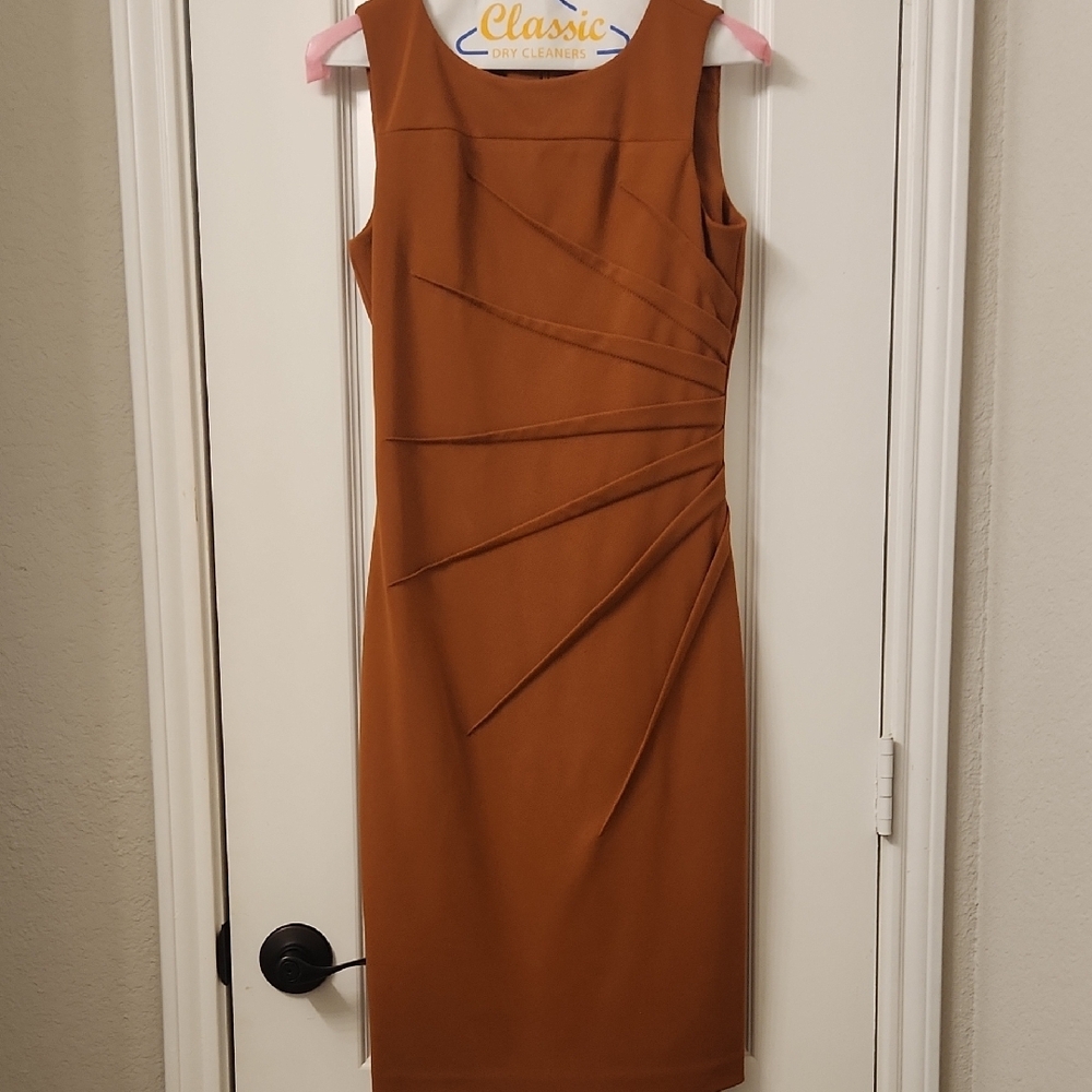 Calvin Klien Orange Ruched Sheath Midi Dress